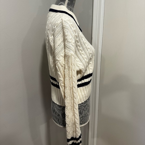 NWT Pink Rose Preppy Cream & Navy  Cable Knit Collared Cardigan. Ribbed Hem. S - Picture 14 of 16